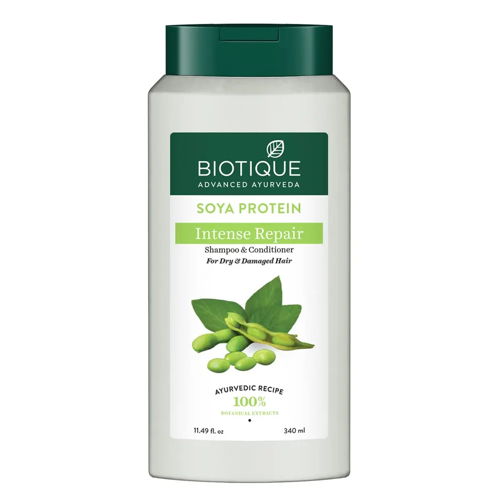 Biotique Advanced Ayurveda Soya Protein Intense Repair Shampoo And Conditioner For Dry And Damaged Hair 340Ml