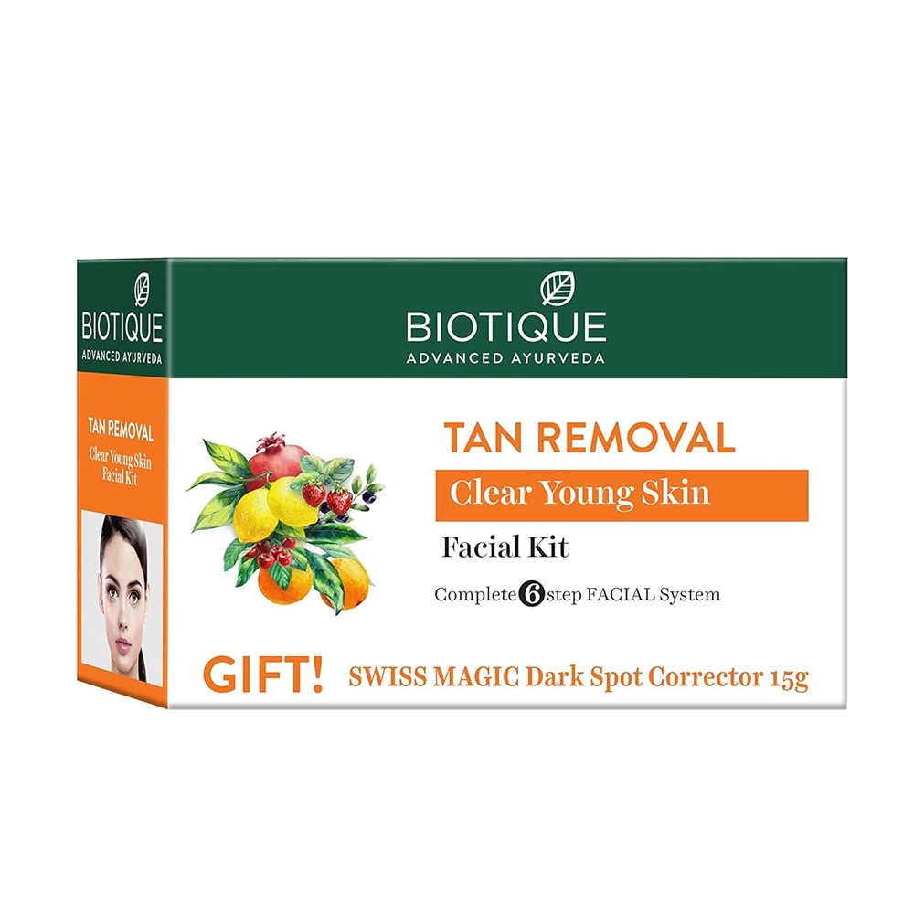 Biotique Advanced Ayurveda Tan Removal Clear Young Skin Facial Kit Complete 6 Step Facial System 65G