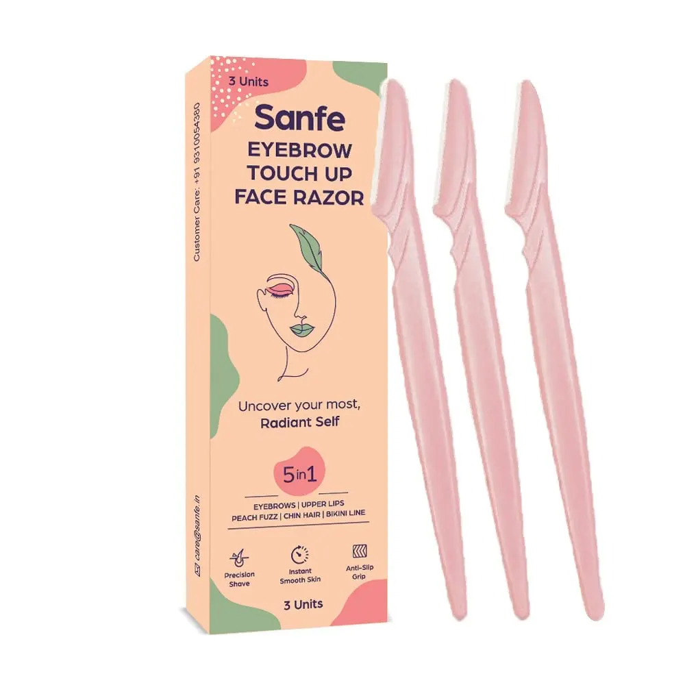 Sanfe Eyebrow Touch Up Face Razor Uncover Your Most Radiant Self 5 In1 Eyebrows-Upper Lips Peach Fuzz-Chin Hair-Bikini Line Pack Of 3Units