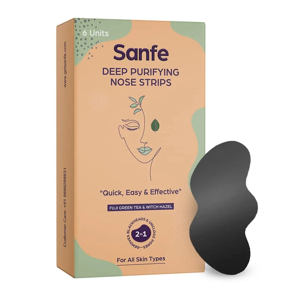 Sanfe Deep Purifying Nose Strips 6 Units Removes Blackheads &Amp; Unclogs Pores 2 In1 Fuji Green Tea &Amp; Witch Hazel For All Skin Types