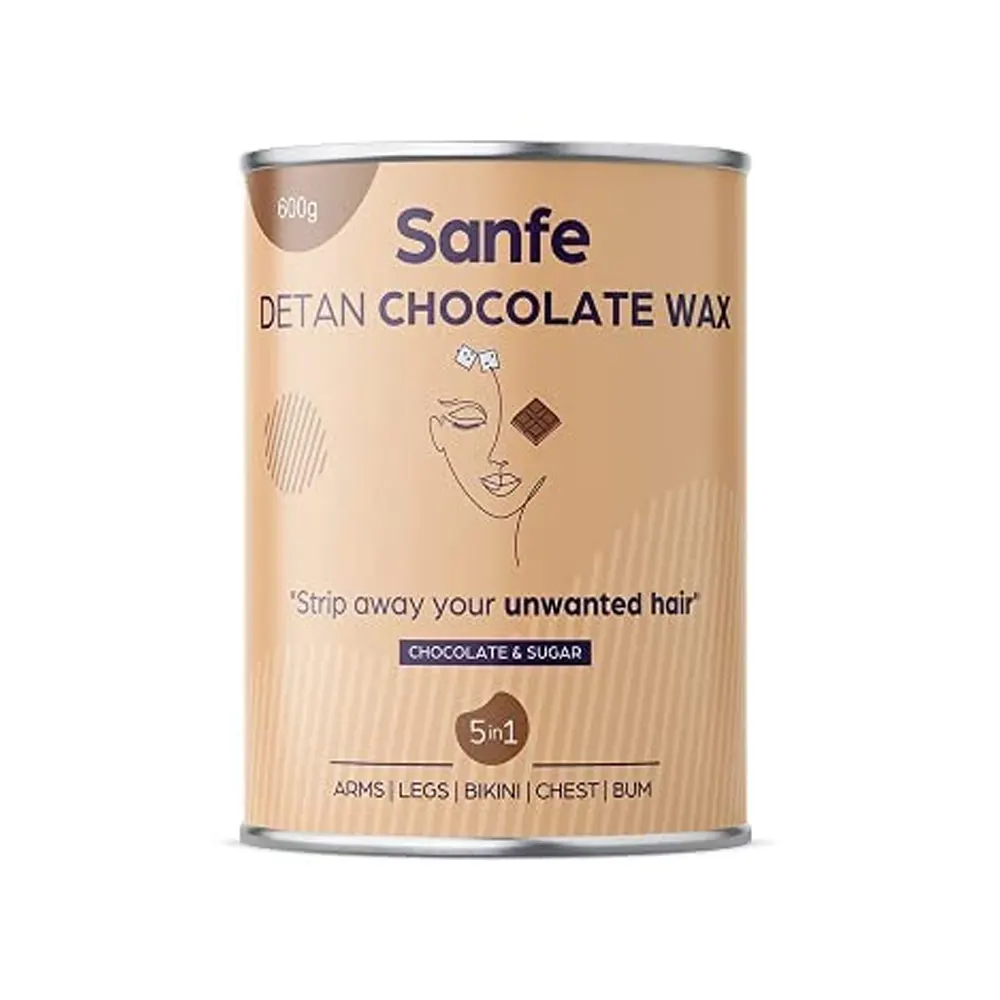 Sanfe Detan Chocolate Wax "Strip Away Your Unwanted Hair" Chocolate & Sugar 5 In 1 Arms/ Legs / Bikini / Chest / Bum 600G