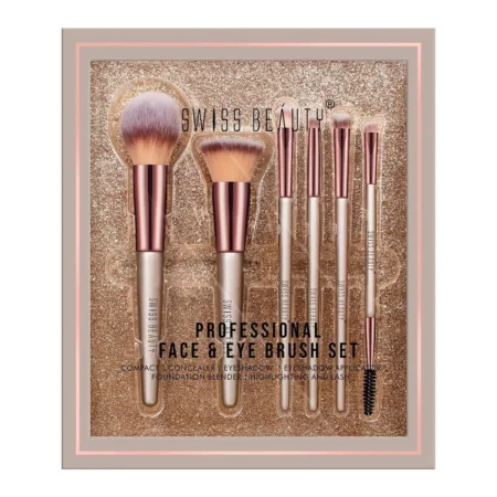 SWISS BEAUTY PROFESSIONAL FACE & EYE BRUSH SET OF BRUSHES 6N
