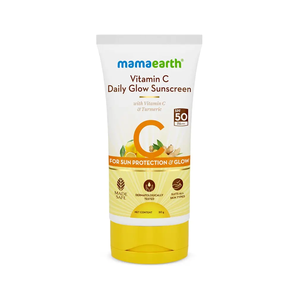 Mamaearth Vitamin C Daily Glow Sunscreen With Vitamin C & Turmeric For Sun Protection & Glow 50G