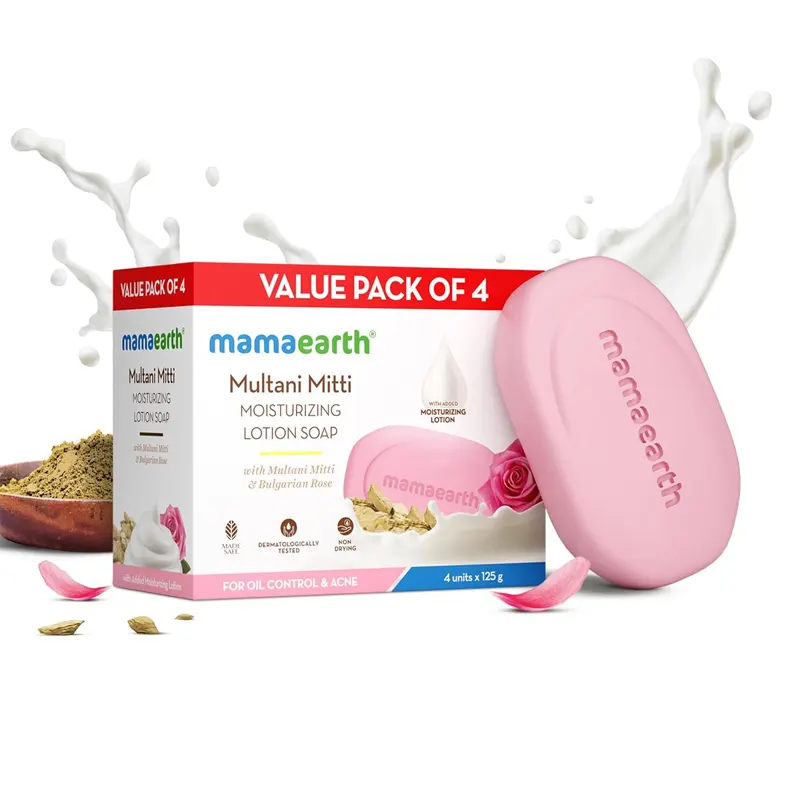 Mamaearth Multani Mitti Moisturizing Lotion Soap For Oil Control & Acne Buy 3 Get 1 Free 4N X 125G