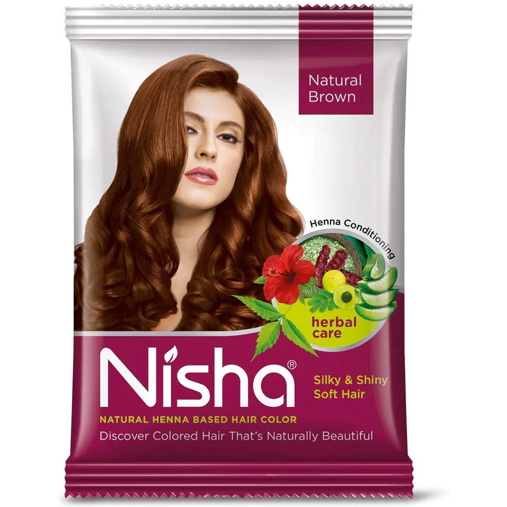 Nisha Natural Henna Based Hair Color Silky And Shiny Soft Hair Natural Brown 15G