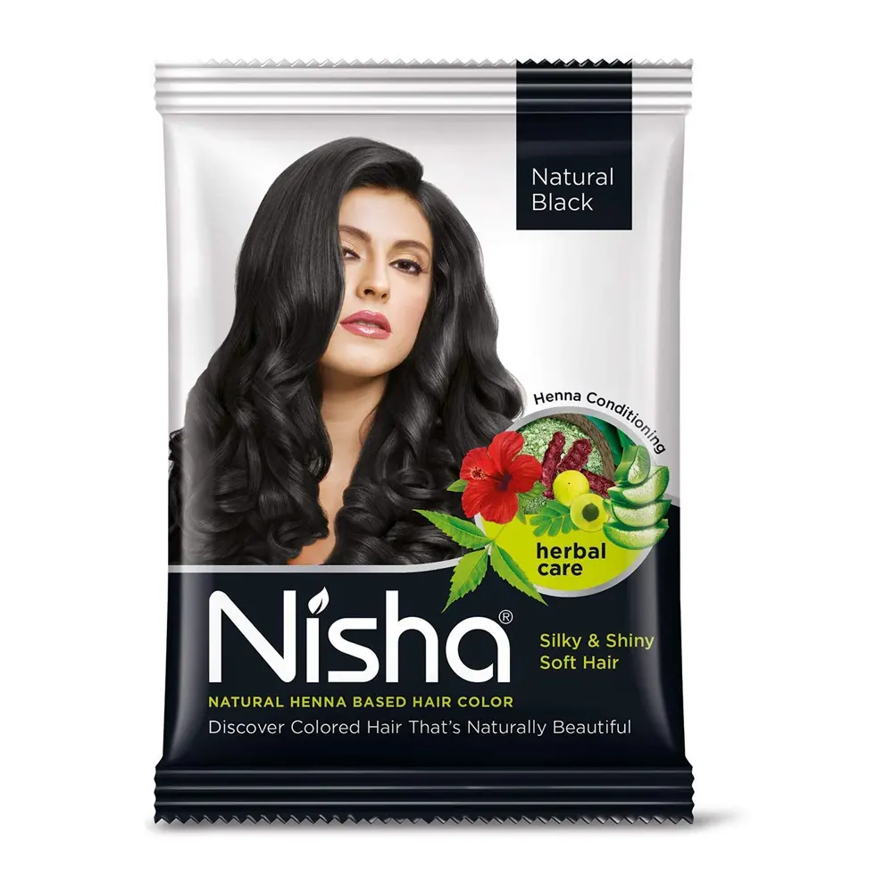 Nisha Natural Henna Based Hair Color Silky And Shiny Soft Hair Natural Black 10G