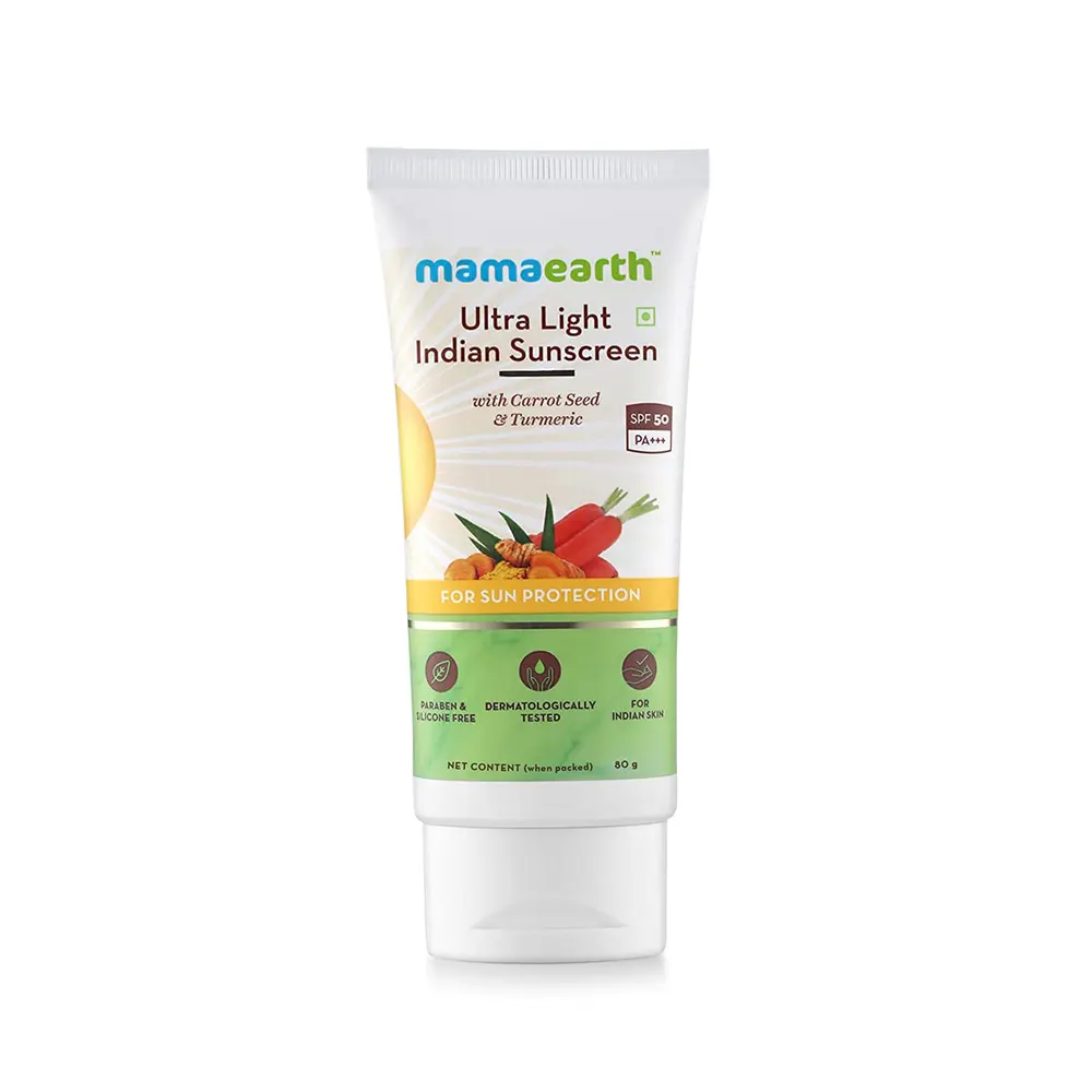 Mamaearth Ultra Light Indian Sunscreen With Carrot Seed And Turmeric 80G