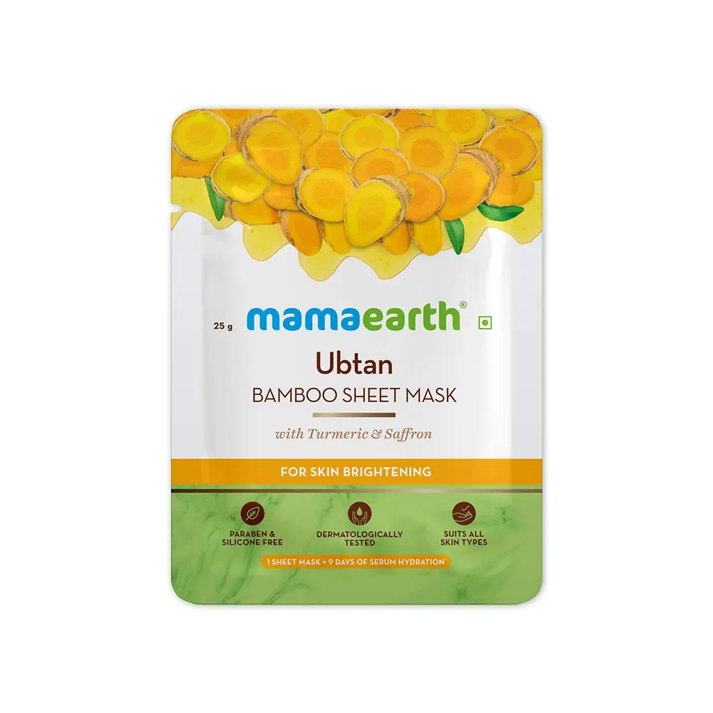 Mamaearth Ubtan Bamboo Sheet Mask With Turmeric And Saffron For Skin Brightening 25G