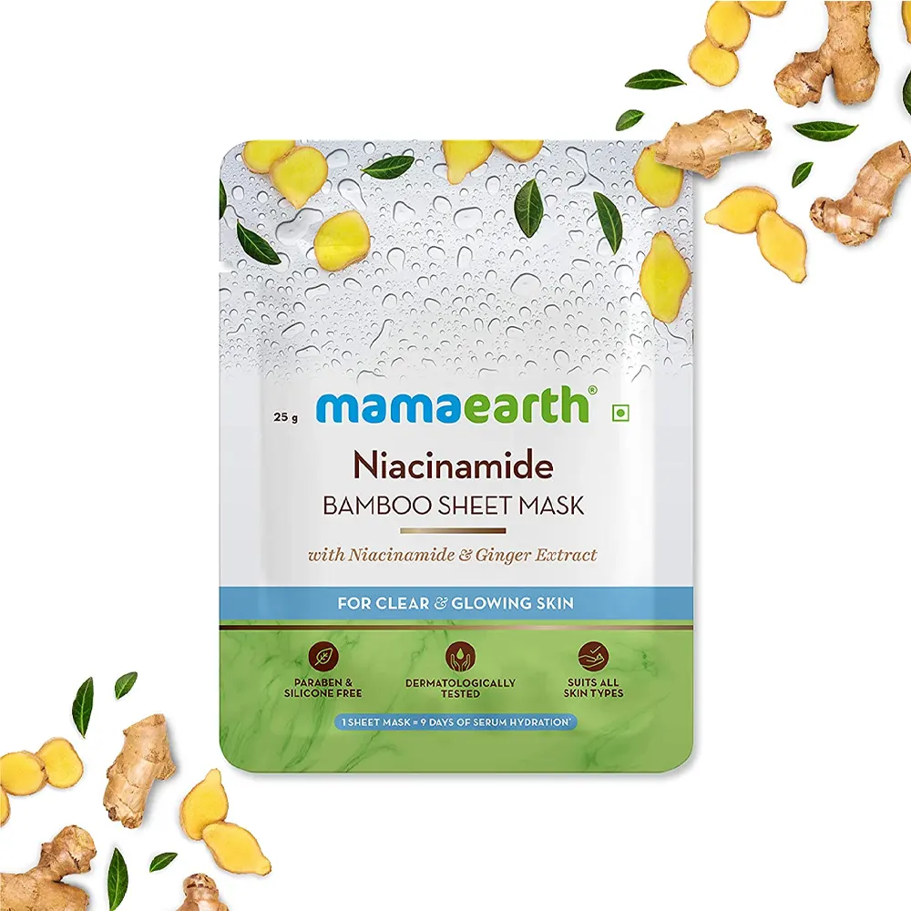 Mamaearth Niacinamide Bamboo Sheet Mask With Niacinamide And Ginger Extract For Clear And Glowing Skin 25G