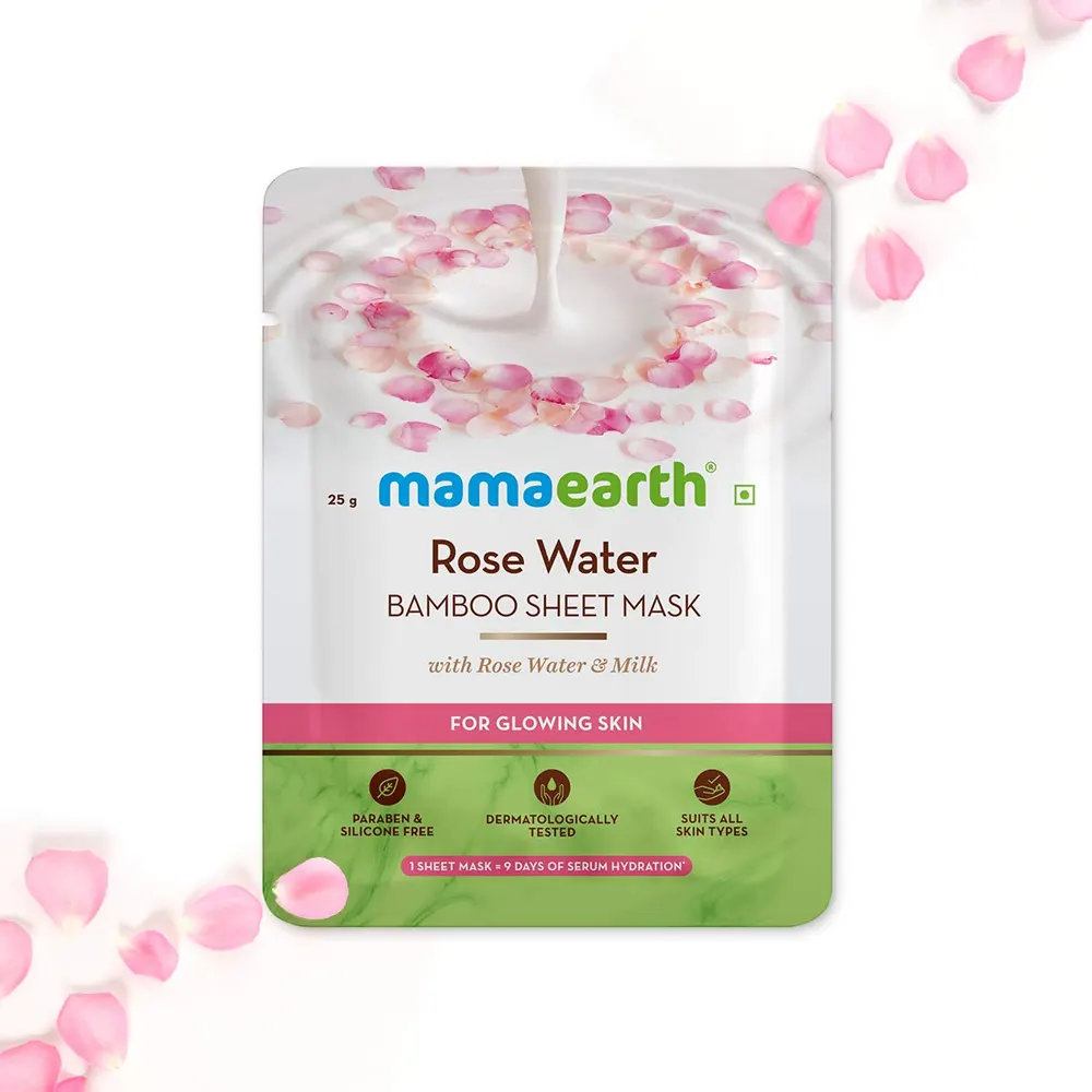 Mamaearth Rose Water Bamboo Sheet Mask With Rose Water And Milk For Glowing Skin 25G
