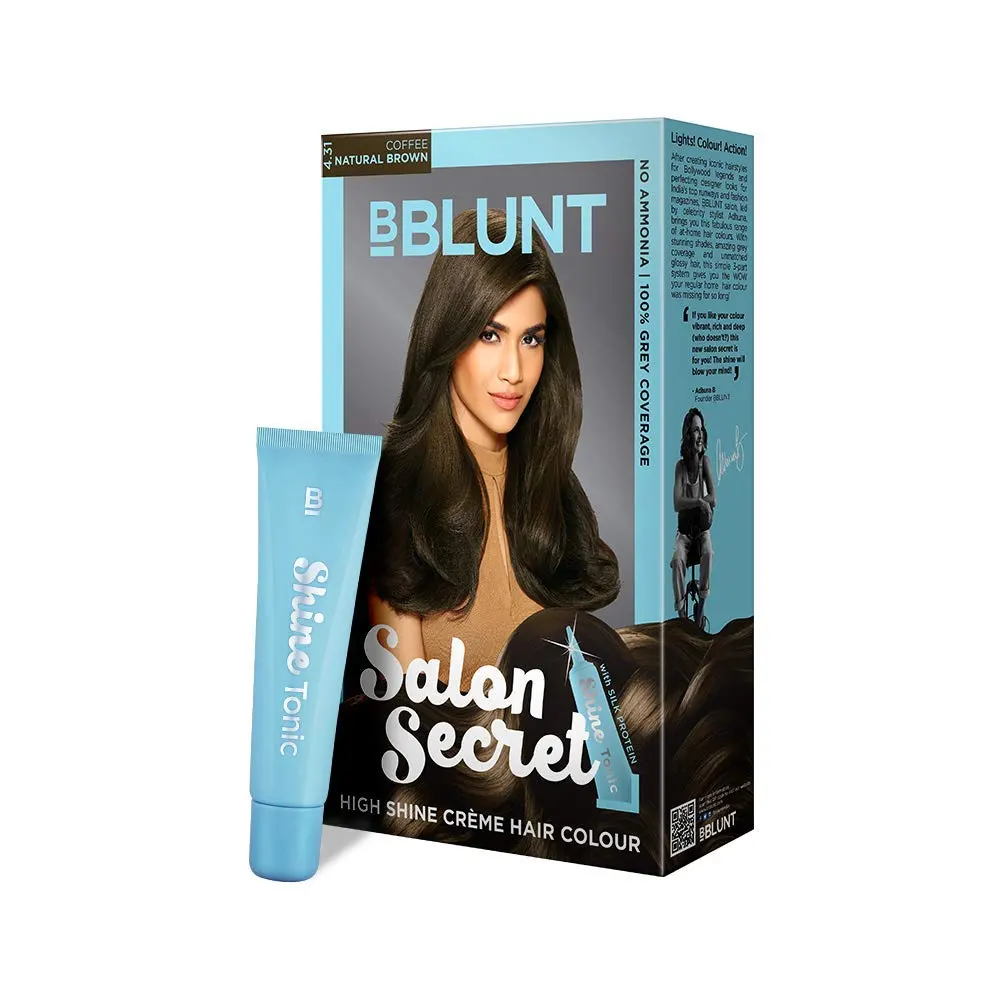 Bblunt Salon Secret 4.31 Coffee Natural Brown High Shine Creme Hair Colour 100G + 8Ml