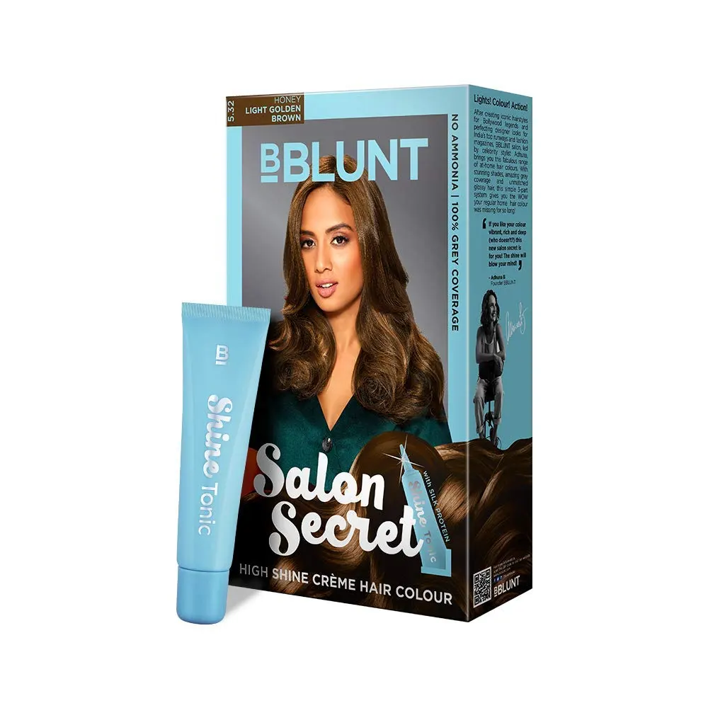 Bblunt Salon Secret 5.32 Honey Light Golden Brown High Shine Creme Hair Colour 100G + 8Ml
