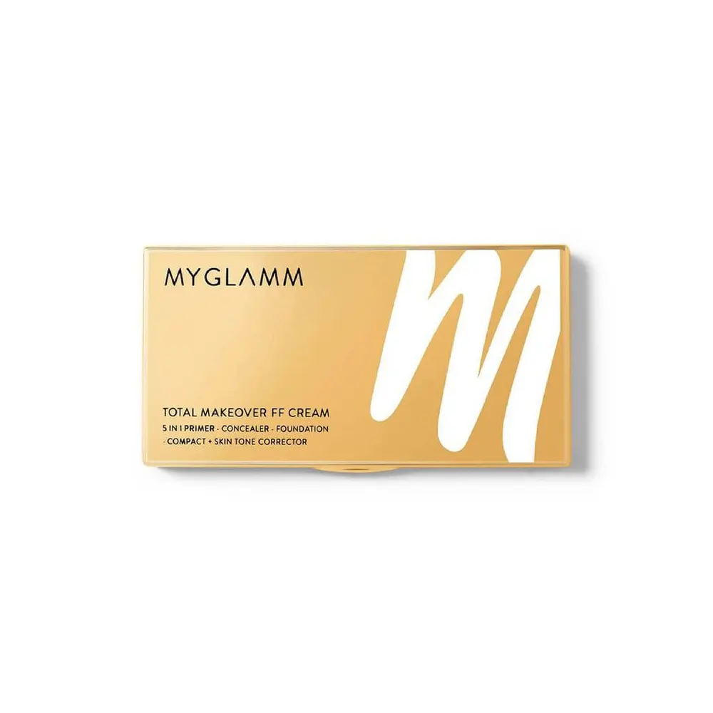 Myglamm Total Make Over Ff Cream 5 In 1 Primer Concealer Foundation Compact With Spf30 And Skin Tone Corrector Palette 10.5G