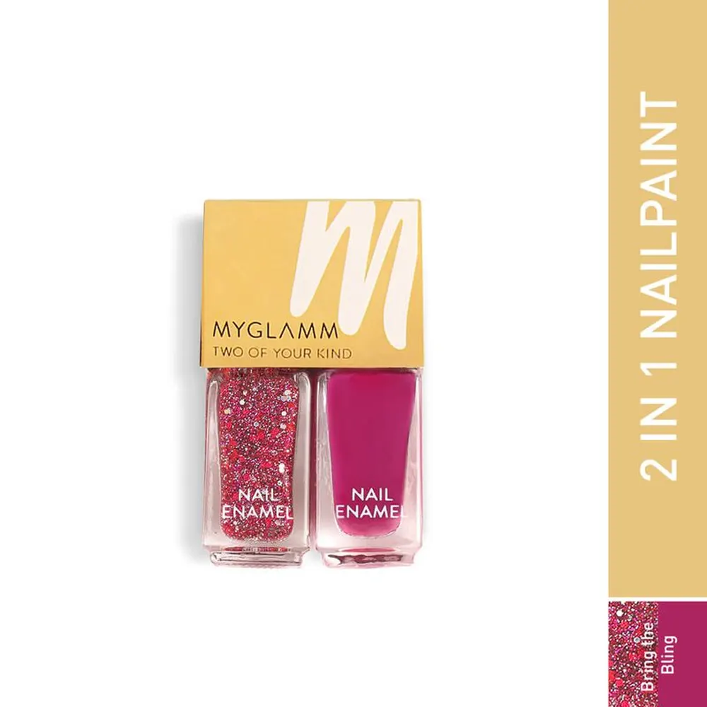 Myglamm Two Of Your Kind Long Lasting Nail Enamel Duo Bring The Bling 2*5Ml