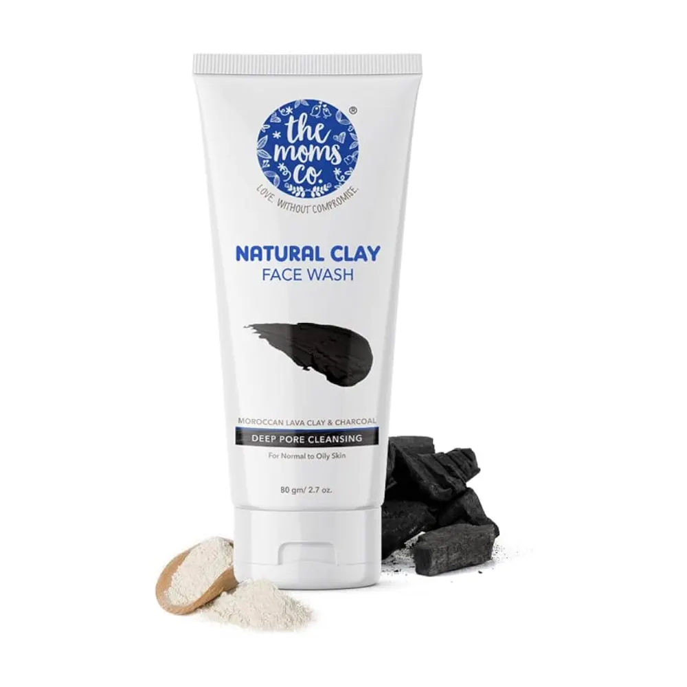 The Moms Co. Natural Clay Face Wash Moroccan Lava & Charcoal Deep Pore Cleansing For Normal To Oily Skin 80G
