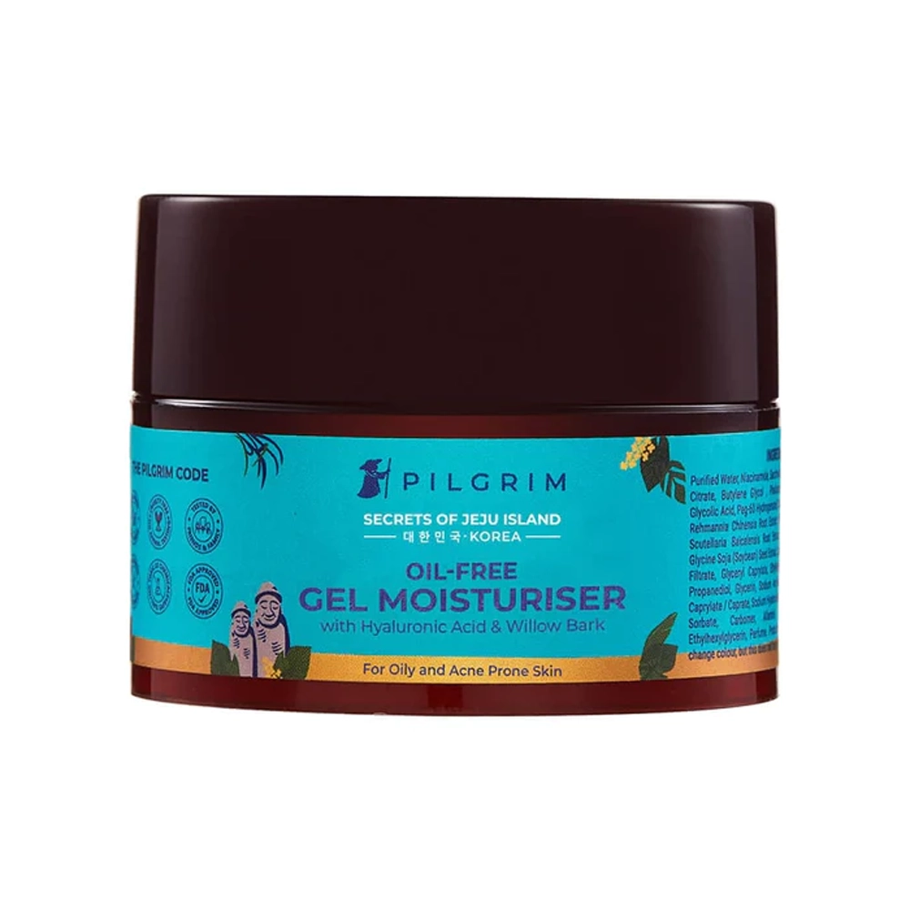 Pilgrim Secrets Of Jeju Island Oil-Free Gel Moisturiser With Hyaluronic Acid & Willow Bark For Oily & Acne Prone Skin 50G