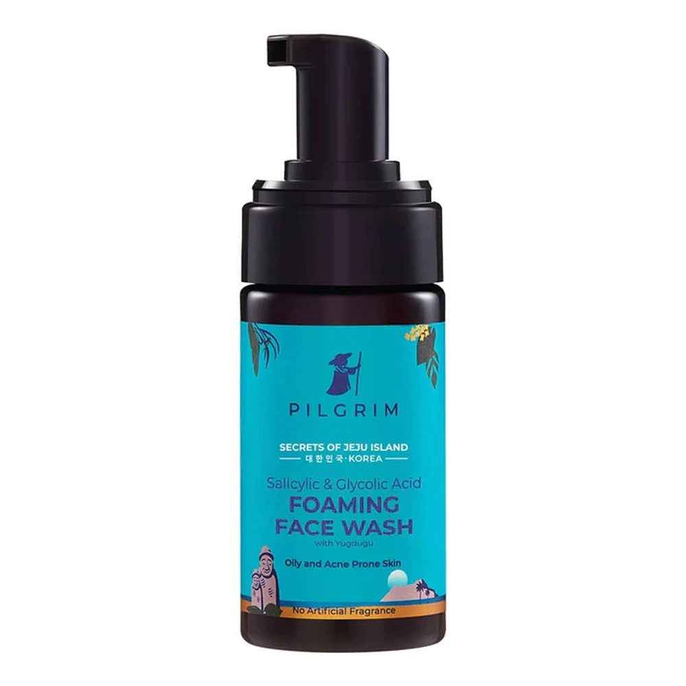 Pilgrim Secrets Of Jeju Island Salicylic & Glycolic Acid Foaming Face Wash With Yugdugu Oily & Acne Prone Skin No Artificial Fragrance 120Ml