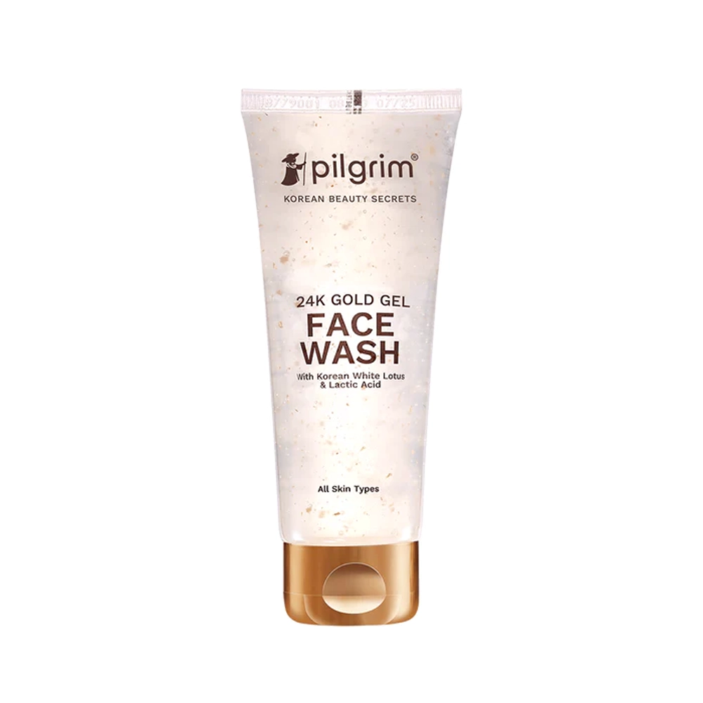 Pilgrim Korean Beauty Secrets 24K Gold Gel Face Wash With Korean White Lotus & Lactic Acid All Skin Types 80Ml