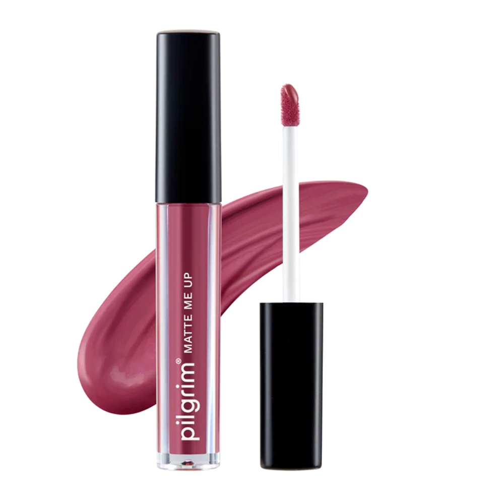 Pilgrim Liquid Lipstick Matte Me Up 07 Pink Kisses All Day Matte Colour Transfer Proof Hydrating & Light Weight 3Ml
