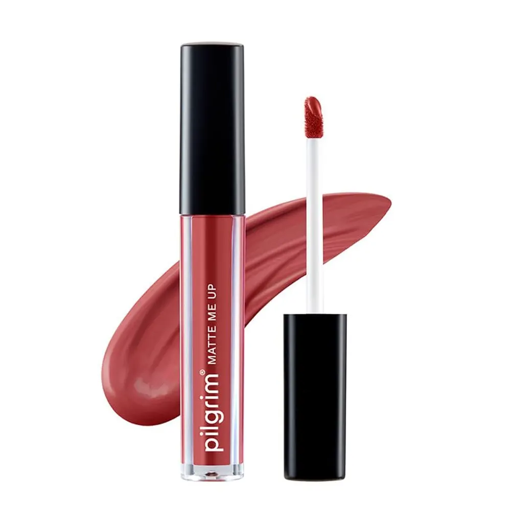 Pilgrim Liquid Lipstick Matte Me Up 09 Saucy Coral All Day Matte Colour Transfer Proof Hydrating & Light Weight 3Ml