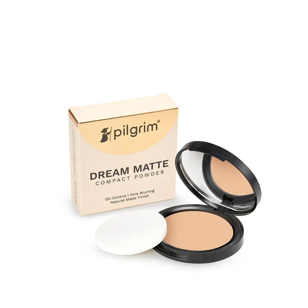 Pilgrim Dream Matte Compact Powder 215 Golden Beige Oil Control Pore Blurring Natural Matte Finish 9G