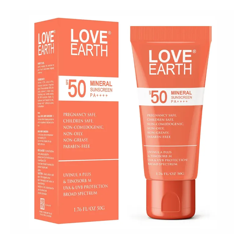 Love Earth Mineral Sunscreen Spf50 Pa++++ Non Comedogenic Non Oily Non Greasy Paraben Free 50G