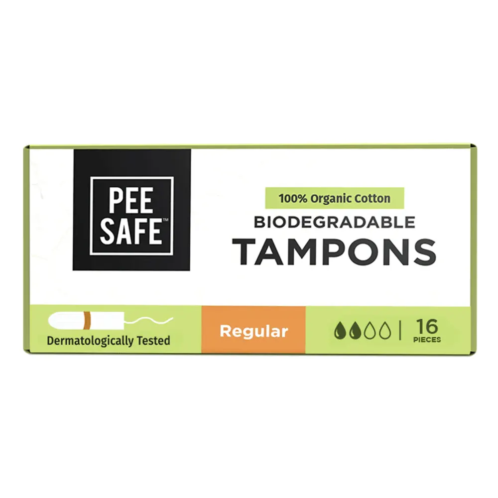 Pee Safe 100% Organic Cotton Biodegradable Tampons Regular 16N