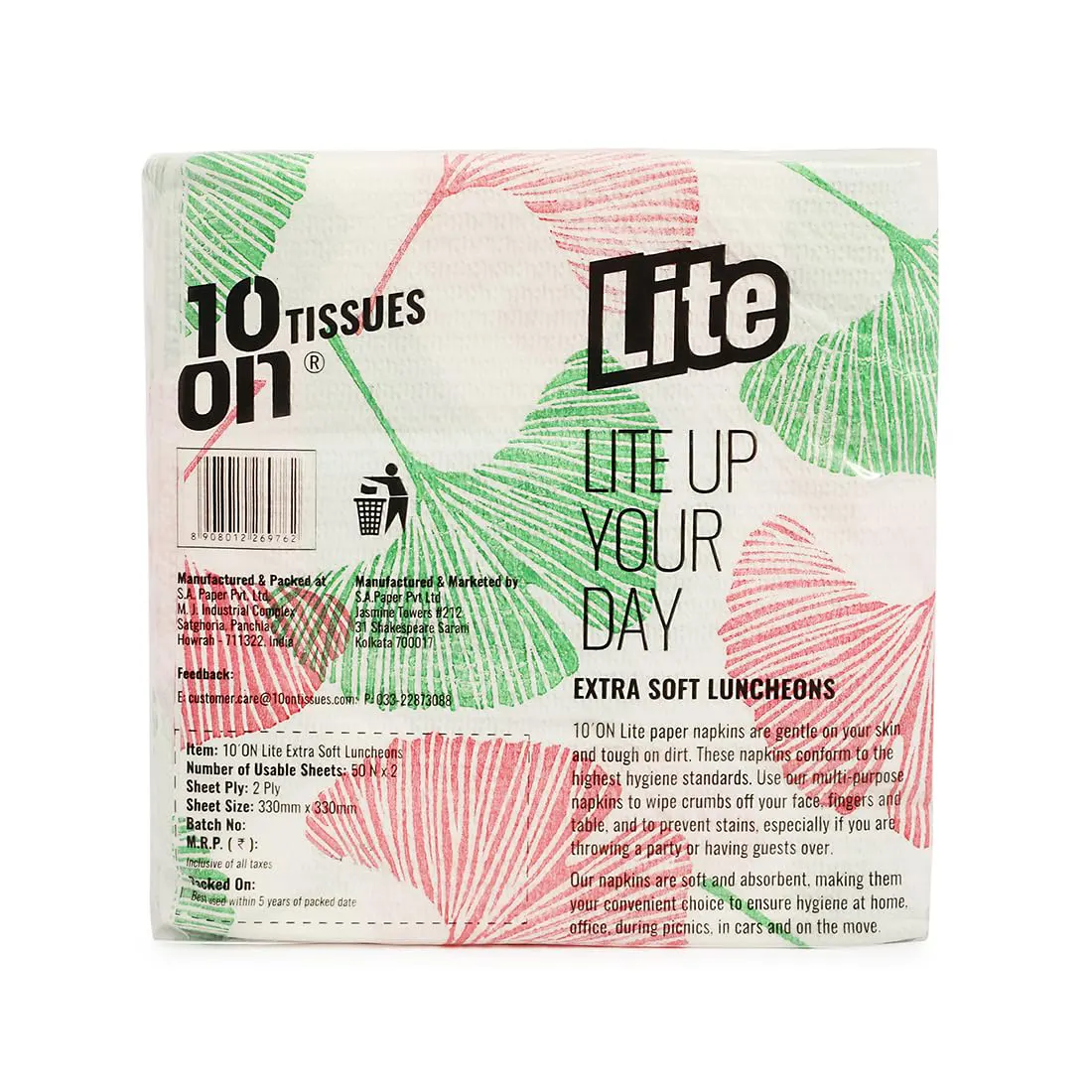 10 On Lite Extra Soft Luncheons Printed Tissues 2 Ply 300Mm X 300Mm 50N