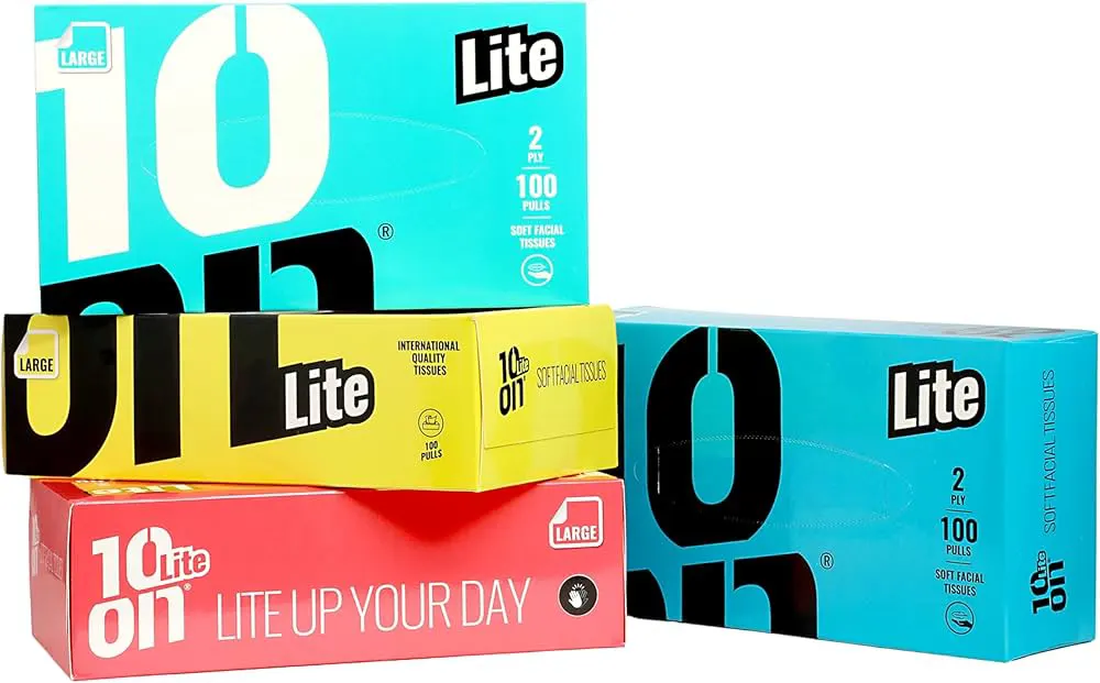 10 On Lite Soft Facial Tissue 200Mm X 200Mm 100N X 4 Box