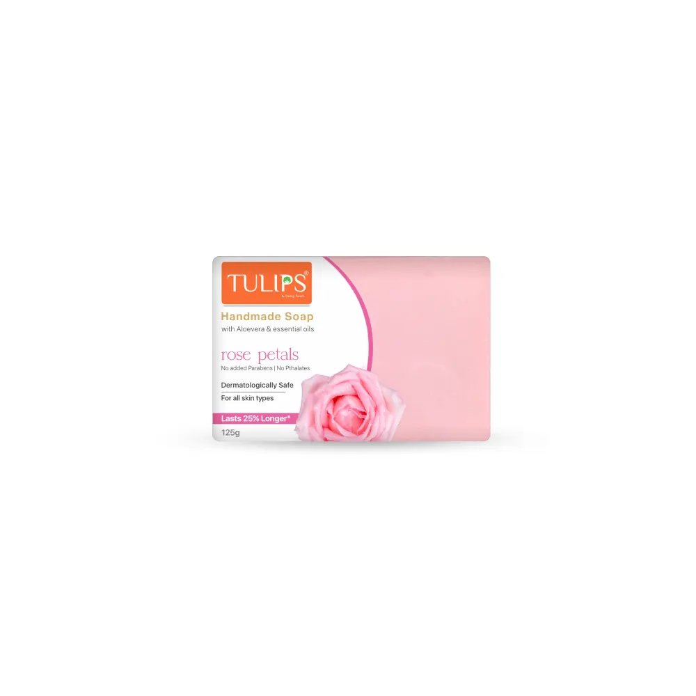 Tulips Handmade Soap With Aloevera & Essential Oil Rose Petals For All Skin Types 125G