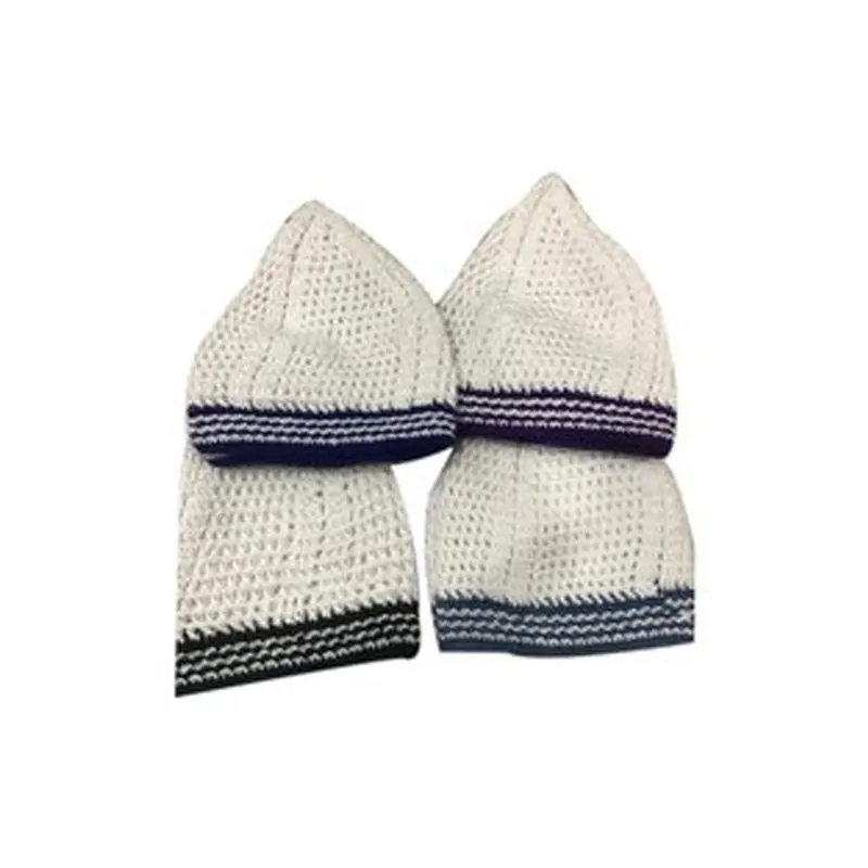 Topi Damish White Base Orange Border ( Free Size ) In 100