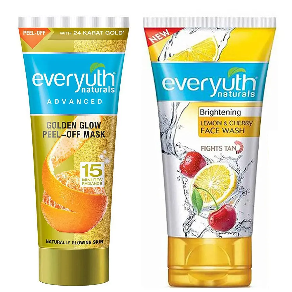 Zydus Wellness Everyuth Naturals Advanced Golden Glow Peel-Off Mask50G X 1 Pc + Brightening Lemon & Cherry Face Wash 50G Free
