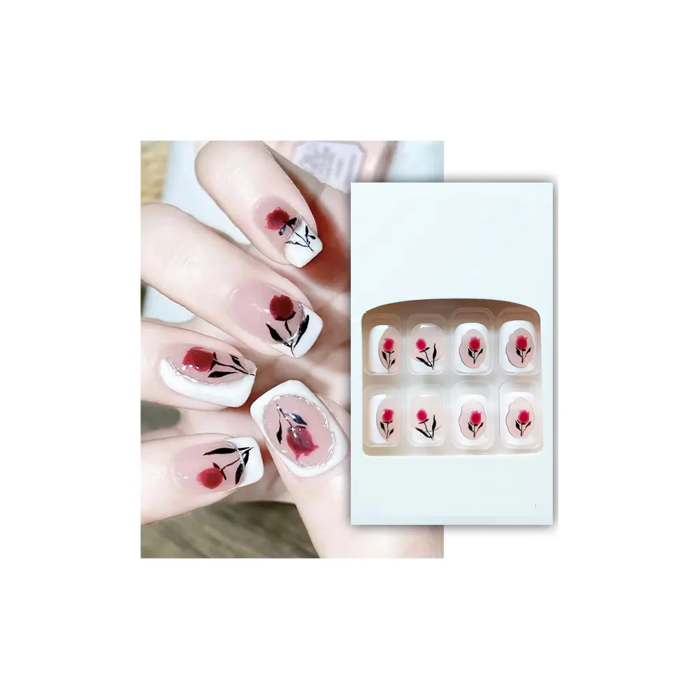 Savni Plastic Nails White Flower