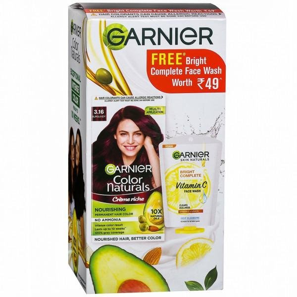 Garnier Black Naturals 3.16 Natural Burgundy Oil-Enriched Cream Free Bright Complete Face Wash 70Ml+60G+25G