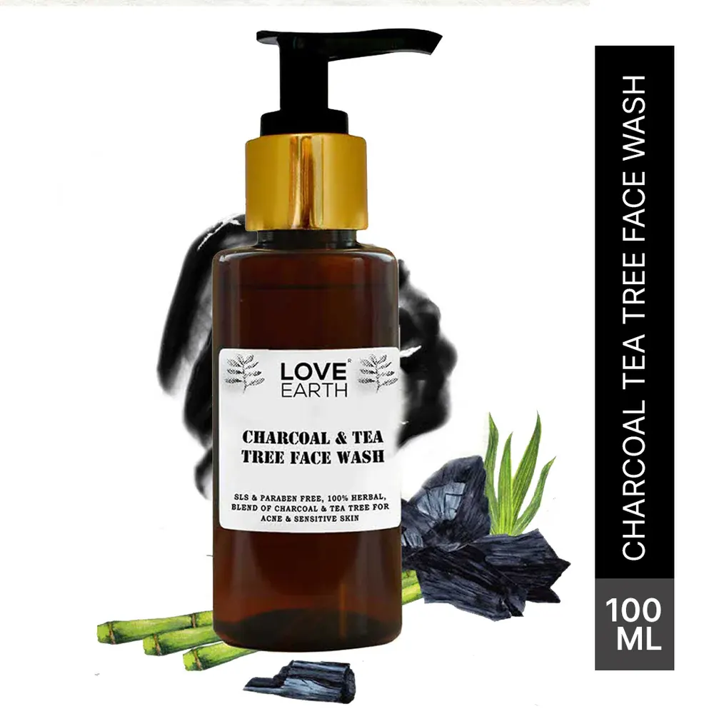 Love Earth Charcoal & Tea Tree Face Wash Skin Brightening & Hydrating 100Ml