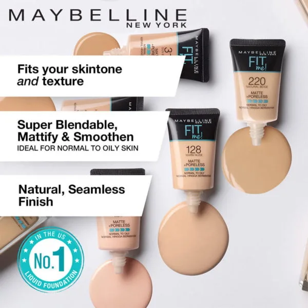 Maybelline New York Fit Me Matte + Poreless 220 Foundation With Clay Spf22 18Ml