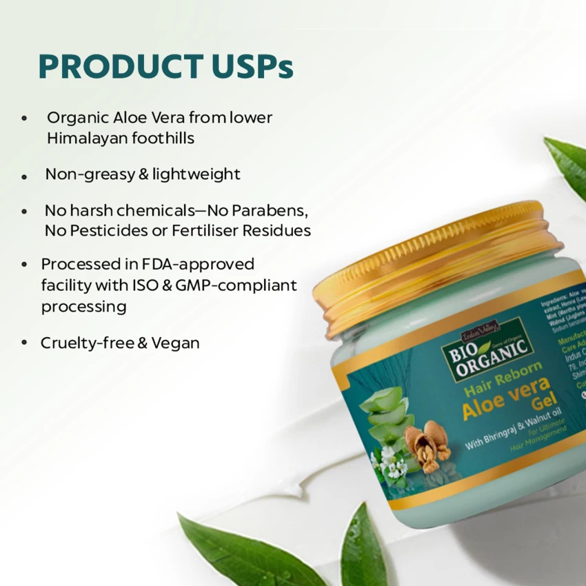 Bio Organic Hair Reborn Aloe Vera Gel With Bhringraj & Walnut Oil 50Ml