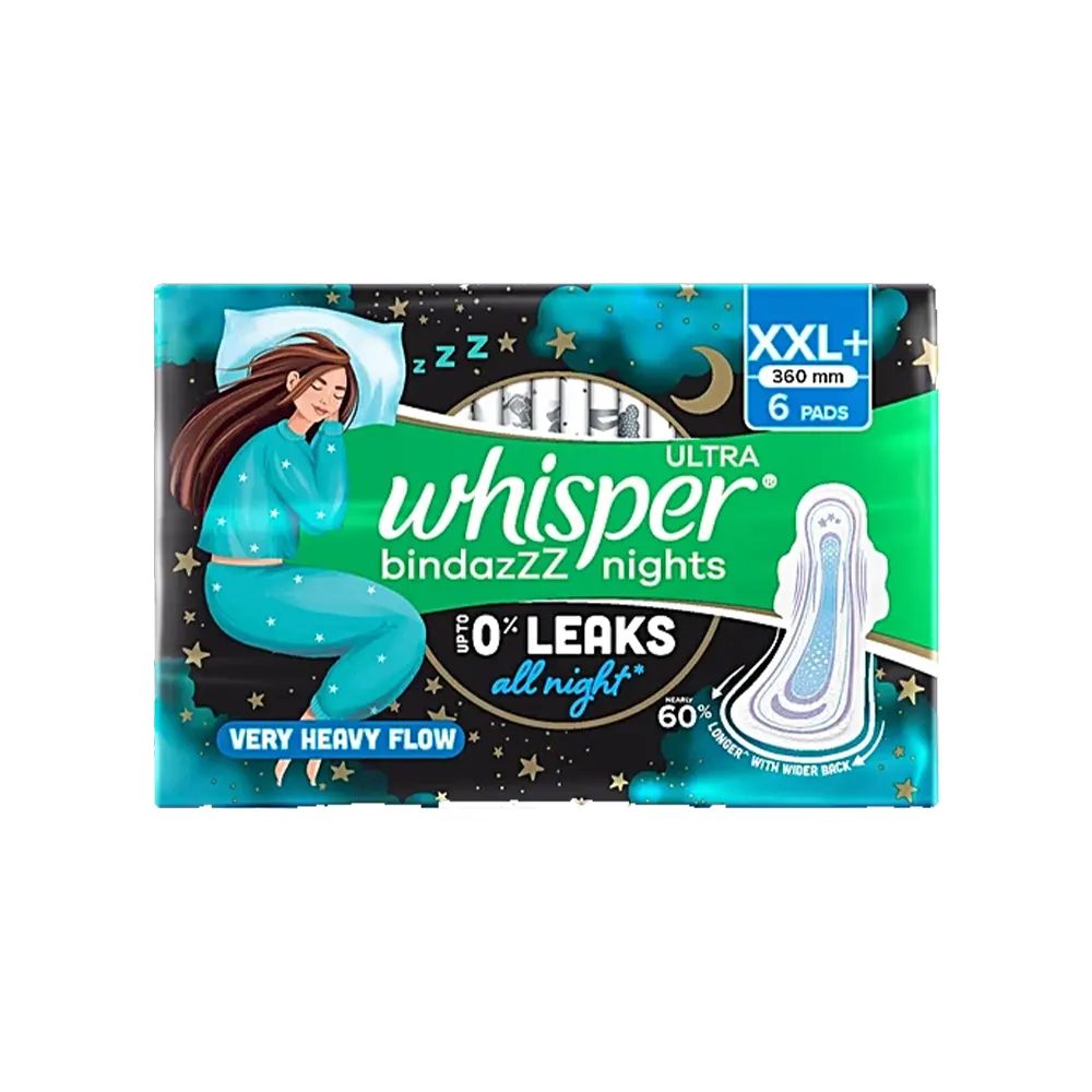 Whisper Ultra Bindazzz Nights 0% Leaks All Night Xxl+ 360Mm 6Pads