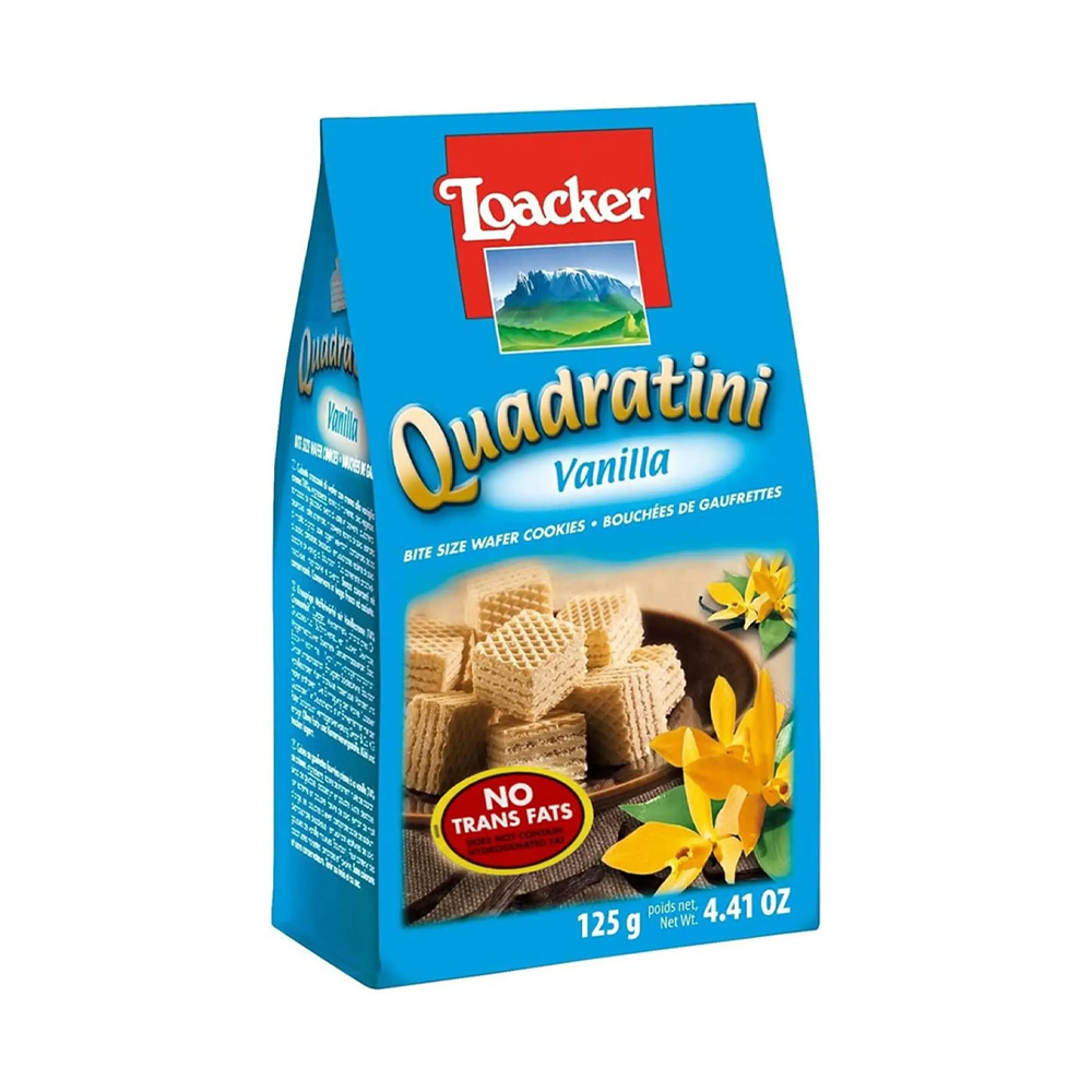 Loacker Quadratini Vanilla Crispy Wafers Cubes With Cheese Cream Filling 125G
