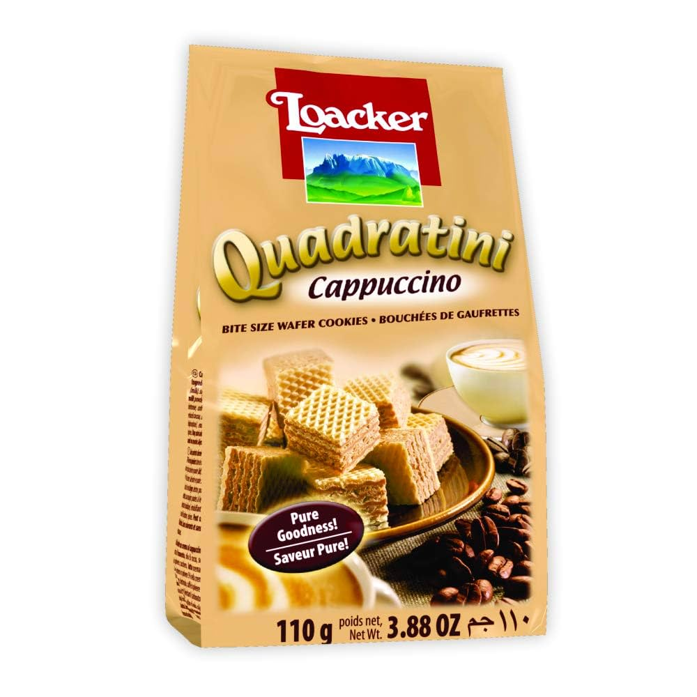 Loacker Quadratini Cappuccino Crispy Wafers Cubes With Cheese Cream Filling 125G