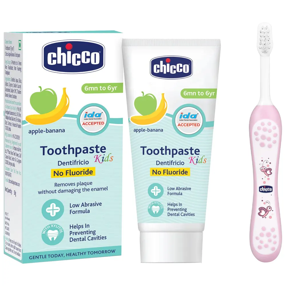 Chicco Kids Toothbrush Spazzolino 6 - 36 Months 1N With Free Sample Chicco Apple Banana Toothpaste 15G