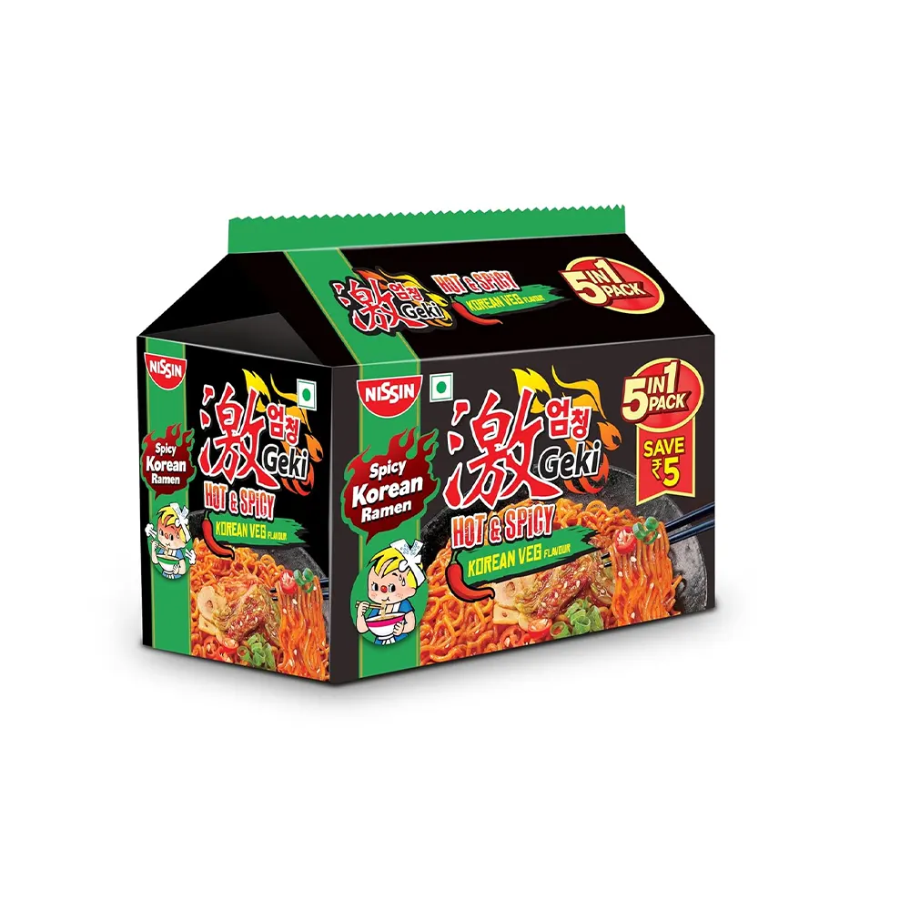 Nissin Geki Hot &Amp; Spicy Korean Veg Flavour 5 In 1 Pack 400G