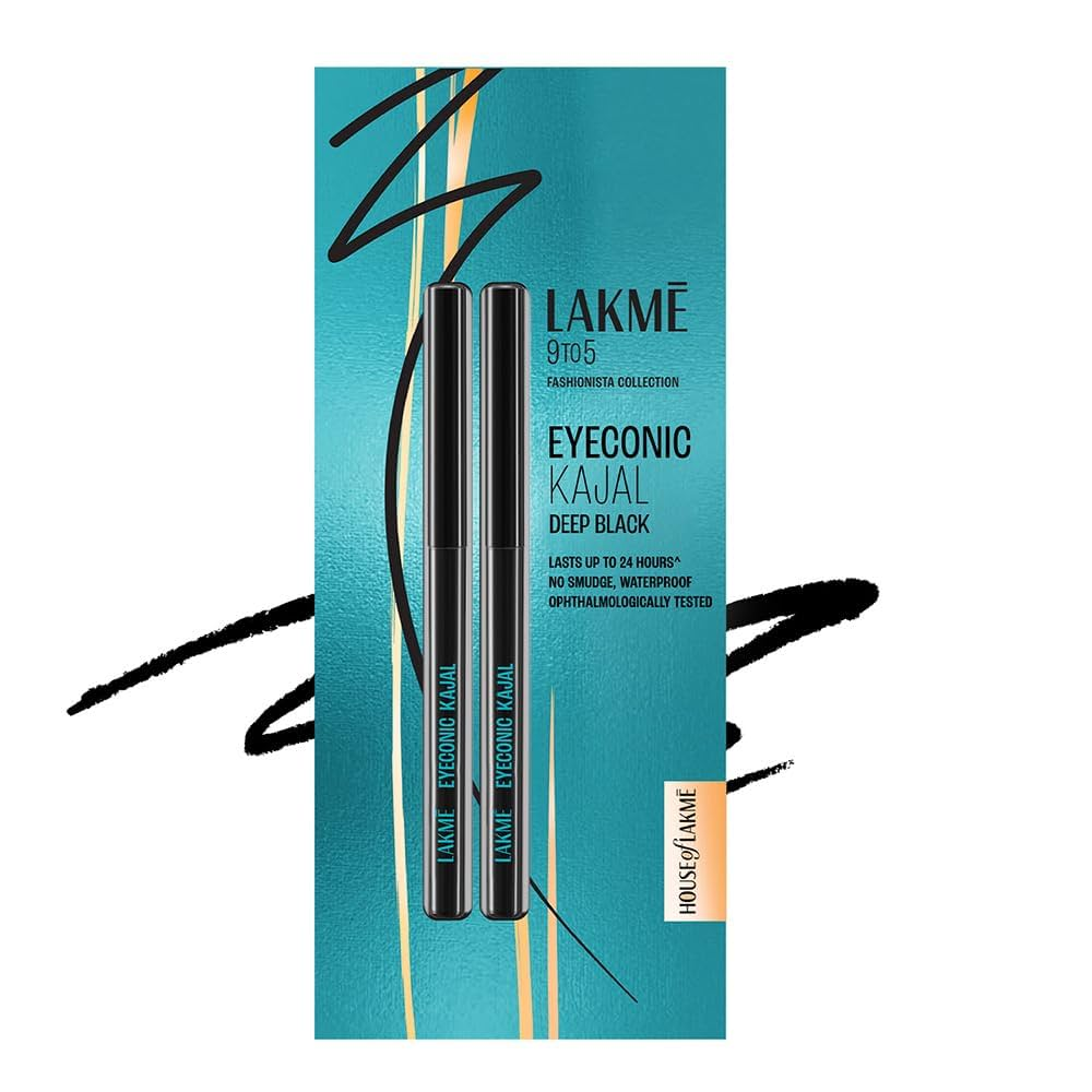 Lakme 9 To 5 Fashionista Collection Eyeconic Kajal Deep Black Lasts Up To 24 Hours^ No Smudge, Waterproof 0.35G+0.35G