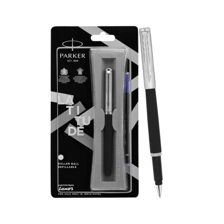 PARKER LATITUDE MATTE METALLIX CHROME TRIM ROLLER BALL PEN 1N