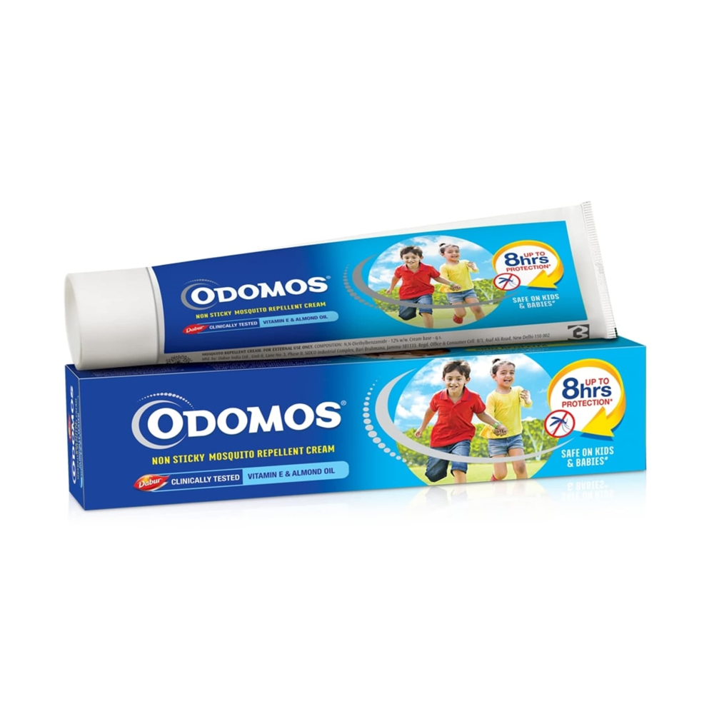 Odomos Non-Sticky Mosqito Repellent Cream Vitamin E & Almond Oil 100G
