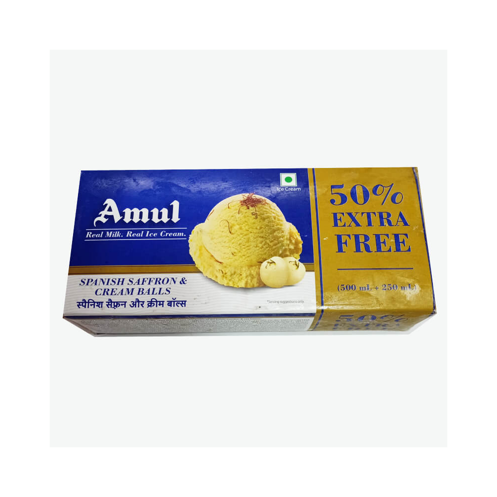 Amul Real Milk Real Ice Cream Spanish Saffron And Cream Balls Buy 1 Get 1 750Ml