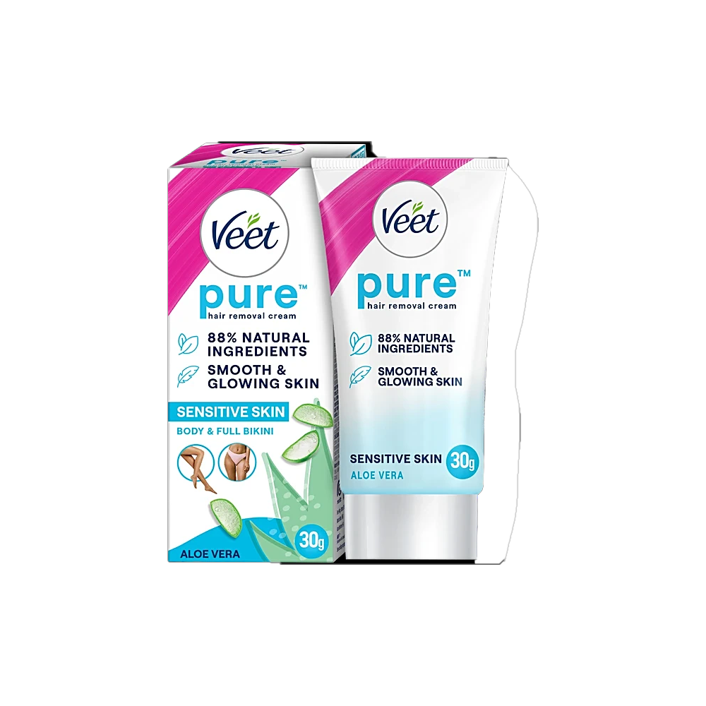 Veet Pure Hair Removal Cream Organic Aloe Vera Sensitive Skin Body & Legs 30G