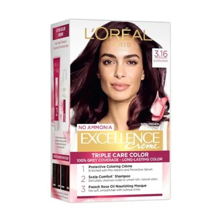 Lorial Paris 3.16 Burgundy Excellence Creme Triple Care Color Long Lasting Color 1Kit + Loreal Paris Hair Serum Free 1N