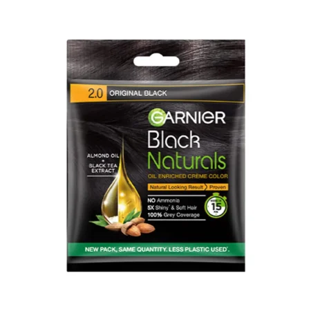Garnier Black  Naturals Almond Oil + Black Tea Extract 2.0  Original Black 20Ml + 20 Gm