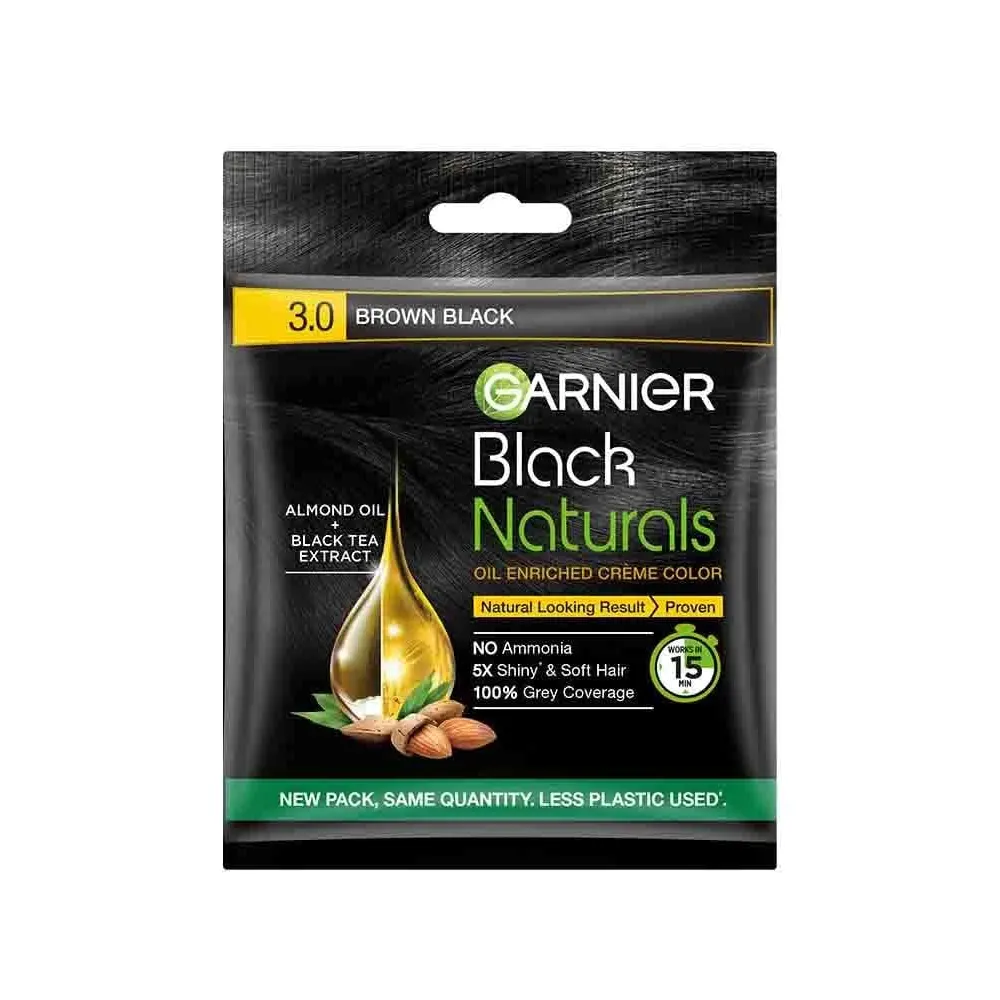 Garnier Black Naturals Almond Oil + Black Tea Extract 3.0 Natural Brown 20 Ml + 20Gm